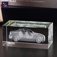 Yuzhou haute qualité décoration de la maison K9 verre logo personnalisé 3d voiture laser gravé cube de cristal