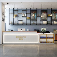 Comptoir de réception commercial moderne de luxe en bois massif avec éclairage LED pour hôtels, centres commerciaux, bureaux, salons de thé/gâteaux, et comptoirs de caisse