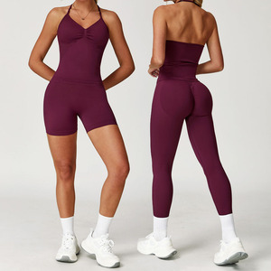 Conjunto de Yoga para Mujer con Cuello Halter, Cintura Alta, 3 Piezas, Ropa Deportiva, Secado Rápido, Elástica, para Fitness y Running - Product Image 1