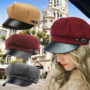 Berretto Nu Nu in Lana da Donna, Stile Retrò Britannico, Autunnale, con Visiera a Becco d'Anatra, a Righe, Stile Newsboy, Ottagonale, Sportivo, Impermeabile, con Cinturino, Invernale - Product Image 3