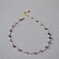 Collar Minimalista Hecho a Mano con Perlas y Cristales, Joyería de Piedra Natural Curativa, Acero Inoxidable Impermeable para Mujer