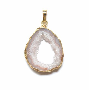 Gold Plated Agate Geode Slice Pendant, Stalactite Pendant, Gemstone Pendant