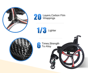 SC01 Comoda Sedia a Rotelle Sportiva per Tutti i Terreni, Strumento da Viaggio Estivo, Realizzata a Mano in Fibra di Carbonio Nera, Certificazione CE, 24 Pollici JBH - Product Image 5