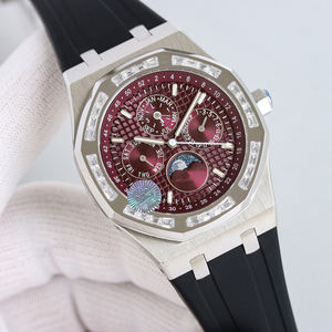 Montre mécanique pour homme en diamant Moissanite <span class=keywords><strong>VVS</strong></span> de haute qualité, cadran en cristal saphir, boîtier en acier inoxydable, fonction phase lunaire en caoutchouc - Product Image 3