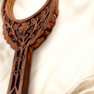 Handcrafted Acacia Wood Hand <b>Mirror</b> Carved Wooden Dressing <b>Mirror</b> Vintage Makeup <b>Mirror</b> Decorative Engraved <b>Handheld</b> <b>mirror</b> - Product Image 3