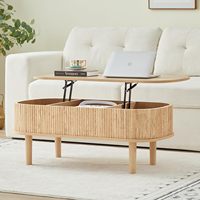 Table basse à plateau relevable cannelé avec compartiment caché, table centrale en bois assemblée