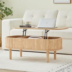 <span class=keywords><strong>Table</strong></span> <span class=keywords><strong>basse</strong></span> à plateau relevable cannelé avec compartiment caché, <span class=keywords><strong>table</strong></span> centrale en bois assemblée - Product Image 1