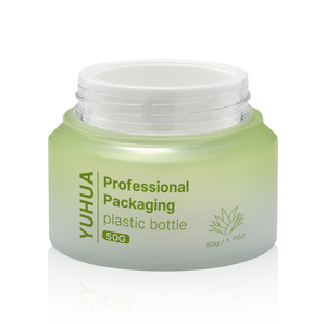 Tarro de crema cosmética de plástico blanco y verde con logotipo personalizado, 50g, <span class=keywords><strong>mantequilla</strong></span> corporal esmerilada, cara recta - Product Image 3