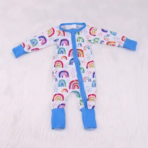Hot Sale New Born Multi-color Rainbow Printed Bamboo Fiber One-piece Baby Skin-friend Pajamas