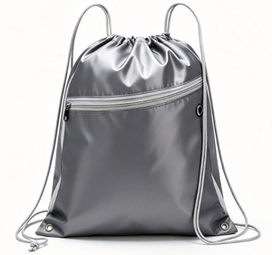 Custom Zipper <b>Drawstring</b> Bag Nylon OEM ODM Logo Printed Sport <b>Drawstring</b> <b>Backpack</b> With Front Pocket - Product Image 4