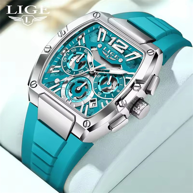 LIGE 89206 Top Brand 2025 Mens New Watch Fashion Silicone Sport Waterproof Chronograph Quartz Watches for Men Relogio Masculino