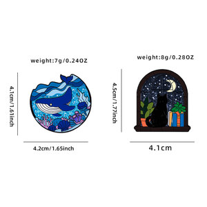 伊尼海洋鲸鱼和夜猫锌合金别针-紫外印刷和环氧涂层充满活力的搪瓷徽章，耐用的收藏品理想礼物 - Product Image 4