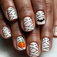 En gros Faux ongles à presser gothiques d'Halloween, motifs Momie, Bandage, Squelette, Araignée, pour Fête d'horreur