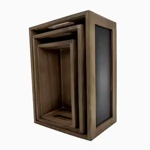 Vintage Wooden Nesting Storage Crates Eco-Friendly Decorative Box with Chalkboard for Home Display Storage