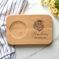 Plateau de service en bois personnalisé avec gravure de logo pour café, gâteaux, thé et biscuits
