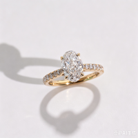 Bague de fiançailles solitaire en diamant de laboratoire ovale allongé, demi-alliance fine, avec diamant de laboratoire IGI