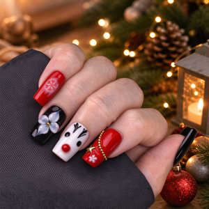 Sofort lieferbare, vollflächige künstliche Nägel: Weihnachts-Press-on-Nägel, handgefertigte Sarg-Press-on-Nägel im Großhandel - Product Image 1