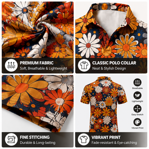 Camisa de Golf con Cuello Polo para Hombre, Estampado Floral, Secado Rápido, Transpirable, Elástica, Cuello en V, Personalizable con Logotipo - Product Image 3