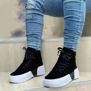 Hot Selling Autumn Winter New Sneakers Women High Top Platform Casual Wedges Female Increase Vulcanized Shoes with Lace-up