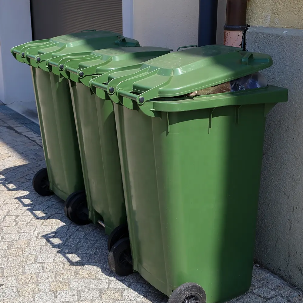Kapak kapağı büyük kapasiteli çöp tenekesi çift saplı yeşil çöp kutuları çöp kutuları