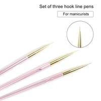JIY OEM Lot de 3 pinceaux à ongles en nylon avec virole sertie, stylo ultra-fin pour dessin de lignes, ensemble de pinceaux liner pour manucure