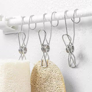 Stainless steel small wire <b>clip</b> hook with hanging bathroom multi-functional clothes windproof clothes rack for home storage and - Product Image 1