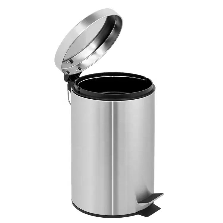 Stainless Steel Round Pedal Bin Rubbish Step Trash Can With Inner Bucket And LId