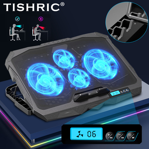 Support de <span class=keywords><strong>refroidissement</strong></span> pour ordinateur portable TISHRIC, 4 ventilateurs, support pour ordinateur portable, écran LCD, vitesse du vent réglable, support pour ordinateur portable - Product Image 2