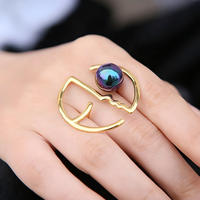 Nouveau Design 6A noir perle d'eau douce bague avec 925 argent Sterling exagéré personnalité bijoux fins pour les femmes cadeau parfait
