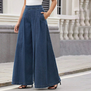 Lose Plissee-Taschen mit weitem Bein Einfarbige Damen-Jeans hose - Product Image 4