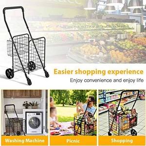 รถเข็นช็อปปิ้งแบบพับได้ 360 องศา พร้อมตะกร้าคู่ พกพาสะดวก - Product Image 2