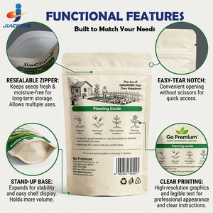 Sachet Doypack en papier <span class=keywords><strong>kraft</strong></span> brun biodégradable écologique avec fermeture éclair refermable pour graines de fleurs et de légumes - Product Image 5