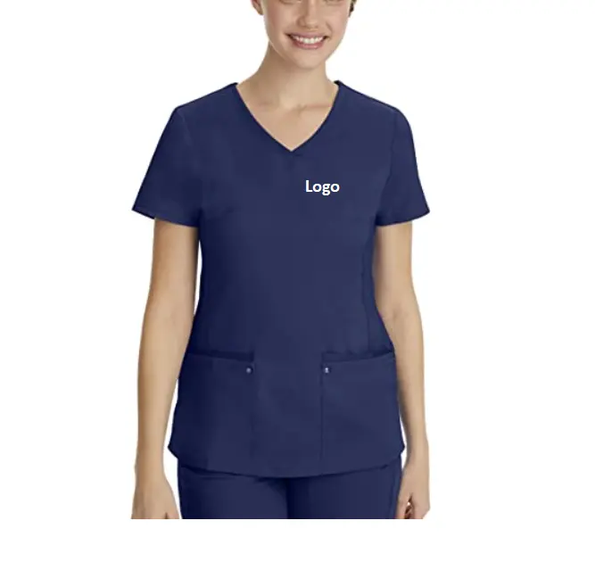 Grosir satu Set Scrub elastis untuk wanita, atasan bungkus dan celana kargo Scrub medis nyaman seragam rumah sakit