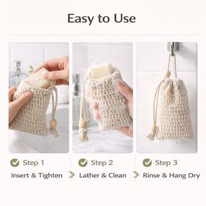 Promotion : Sac à savon en sisal naturel avec logo OEM, pochette exfoliante et support pour barre de savon avec cordon de serrage - Product Image 5