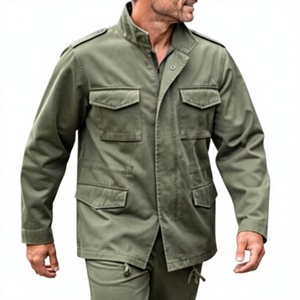 Men's Olive Green <b>Canvas</b> Safari Jacket Stand Collar Zipper Closure Epaulet Workwear Style Plus Size Autumn Wear Regular Fit - Product Image 3