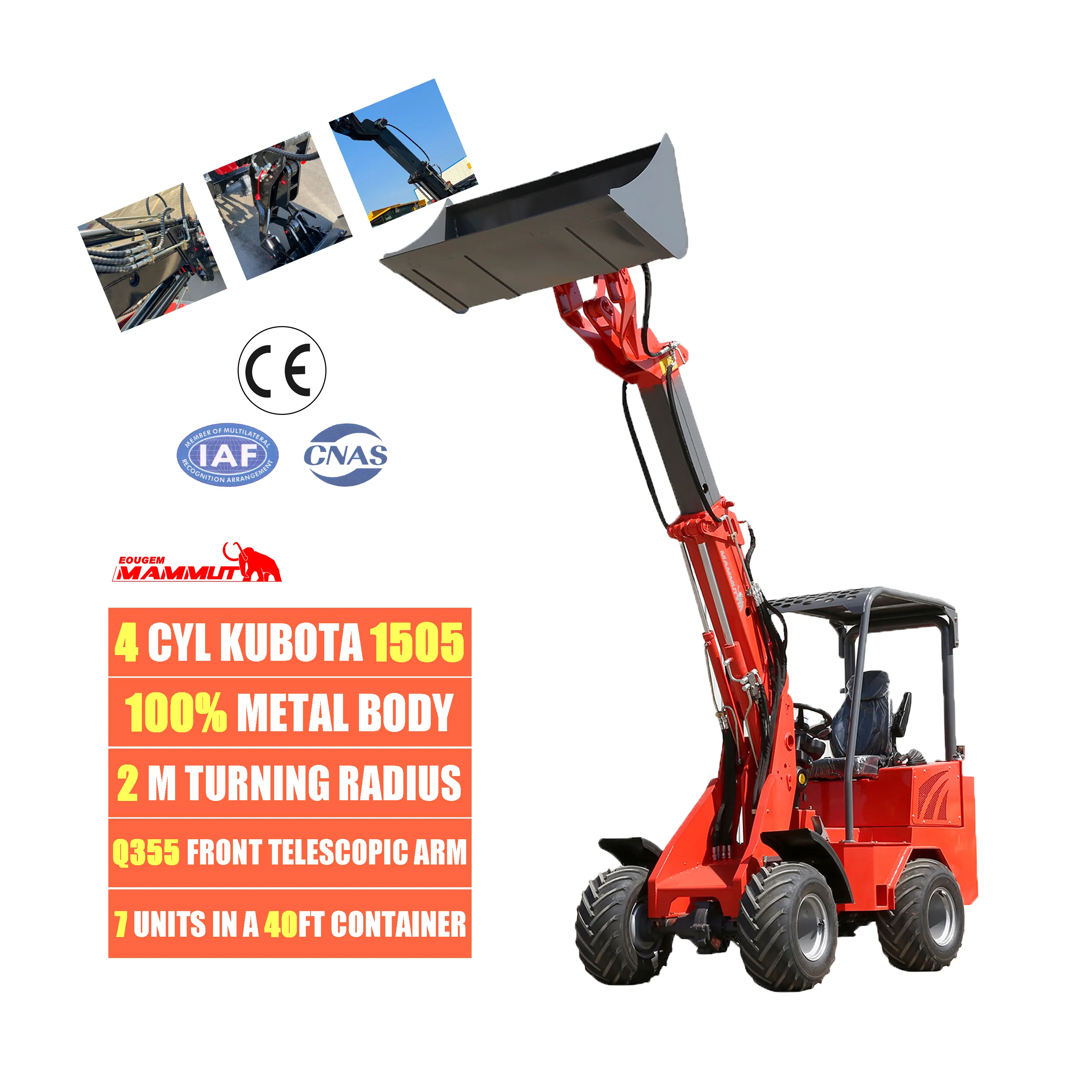 MAMMUT mini telescopic radlader CE approval 0.8ton front end shovel wheel loader with spare parts