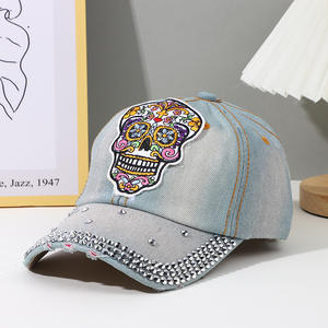 Cappellini da Baseball con strass fatti a mano alla moda da uomo in Denim americano da donna all'ingrosso - Product Image 2