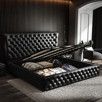 Meubles de chambre à coucher Chesterfield nouveau modèle double reine roi ascenseur à gaz en cuir véritable tête de lit rembourrée en PU conceptions de lit de stockage
