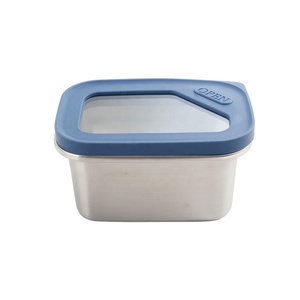 Stainless Steel Rectangle Food Container with Blue Plastic Lid Airtight Leak Proof Single Compartment <b>Lunch</b> <b>Box</b> - Product Image 1