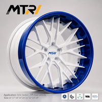 عجلات MTRI متعددة الأذرع بحافة عميقة باللون الأبيض والأزرق، عجلات ألومنيوم مصنوعة من قطعتين مقاس 18 بوصة