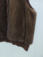 Damen Braune Nerzpelzweste Samt Nerz Ganzfell Gestrickter Rand Winter Boutique Oberbekleidung