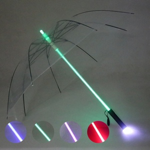 Custom Print LED Straight Clear <b>Windproof</b> 190T Pongee All-in-One <b>Umbrella</b> Semi-Automatic Opening for Travel Outdoor Events Night - Product Image 1