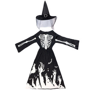 أزياء شبح الموت بهيكل عظمي مضيء للفتيات ملابس ساحرة الموت غيبوبة هالوين هيكل عظمي كرنفال حزب فستان + قبعة - Product Image 3