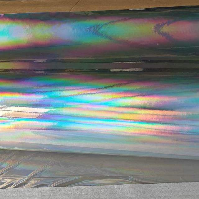 Rainbow Holographic Glossy Self-Adhesive PVC Film Roll for UV and Solvent-Based Printing
