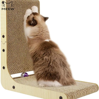 Grattoir pour chat en carton ondulé en forme de L (utilisation en coin ou double face) avec cadre en chêne/bois de bambou