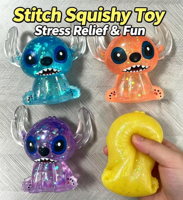 Jouet Squishy Alien Bleu Pailleté, Jouet Anti-Stress Extensible et Compressible à Rebond Lent pour Enfants et Adultes