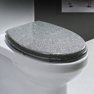 Siège de toilette moderne en MDF pailleté à fermeture douce avec charnière en acier inoxydable 304, style design pour villas de luxe et appartements haut de gamme - Product Image 1
