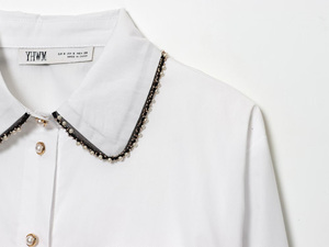 Benutzer definierte Frauen Perlen besatz Puff ärmel Popel ine Shirt Langarm Vielseitige Bluse Verzierte Büro kleidung Essential Top OEM Factory - Product Image 5