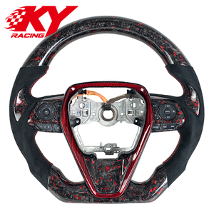 Volant sport personnalisé en fibre de carbone forgée rouge et suède noir pour Toyota Camry XSE TRD Corolla LE Avalon RAV4 2012-2024 - Product Image 1