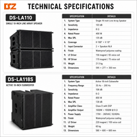 Enceintes Line Array Actives Pleine Gamme 2 Voies 10 Pouces DSZ DS-LA110+DS-LA118S, Coque Métallique, Contreplaqué de Bouleau Multi-Couches, Garantie 1 An